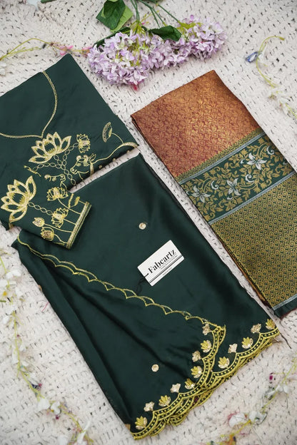 Beautiful South Indian Style Half Saree with Embroidery Blouse and Dupatta for Women | Gomati