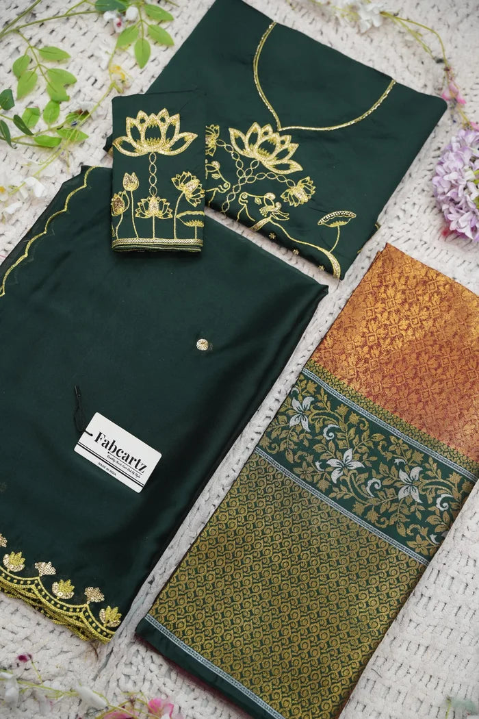 Beautiful South Indian Style Half Saree with Embroidery Blouse and Dupatta for Women | Gomati