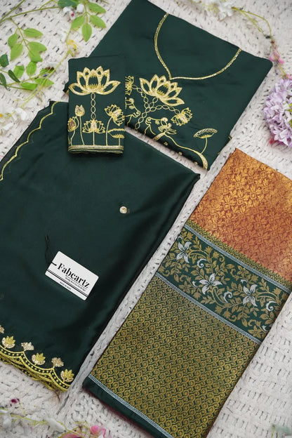 Beautiful South Indian Style Half Saree with Embroidery Blouse and Dupatta for Women | Gomati