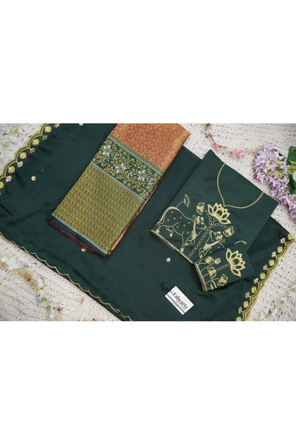 Beautiful South Indian Style Half Saree with Embroidery Blouse and Dupatta for Women | Gomati