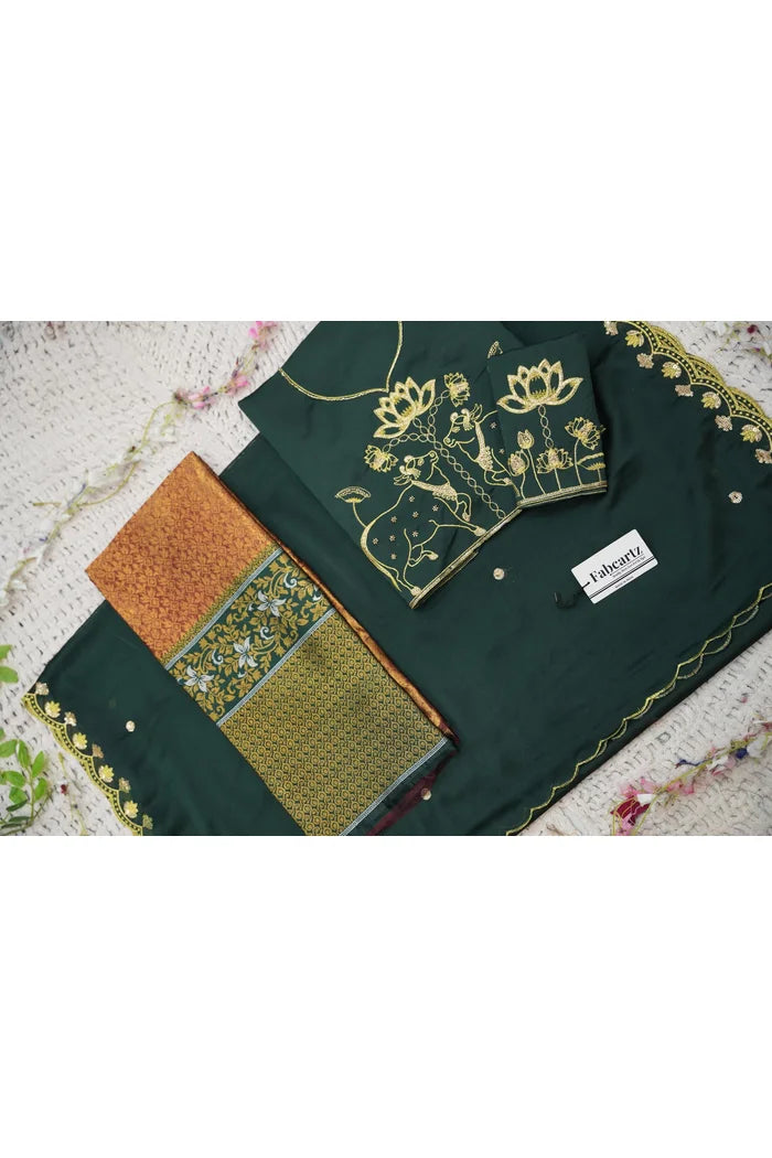 Beautiful South Indian Style Half Saree with Embroidery Blouse and Dupatta for Women | Gomati