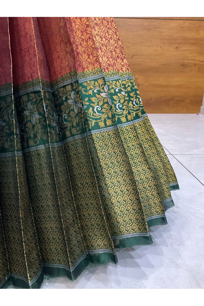 Beautiful South Indian Style Half Saree with Embroidery Blouse and Dupatta for Women | Gomati