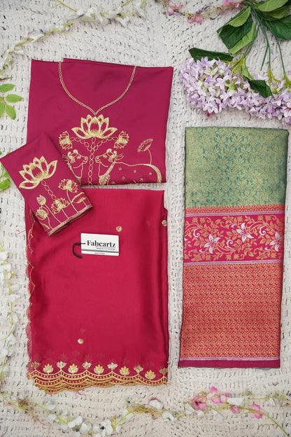 Beautiful South Indian Style Half Saree with Embroidery Blouse and Dupatta for Women | Gomati