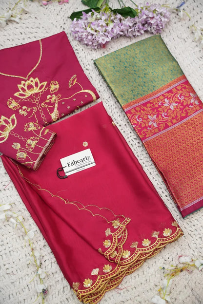 Beautiful South Indian Style Half Saree with Embroidery Blouse and Dupatta for Women | Gomati