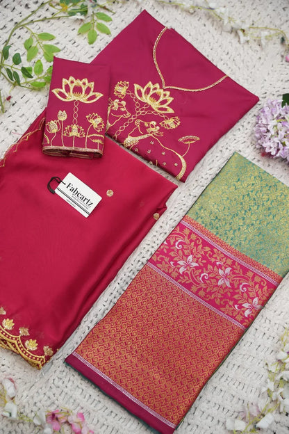 Beautiful South Indian Style Half Saree with Embroidery Blouse and Dupatta for Women | Gomati