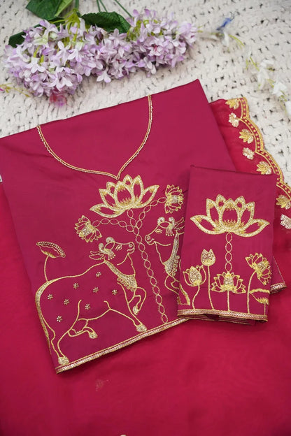 Beautiful South Indian Style Half Saree with Embroidery Blouse and Dupatta for Women | Gomati