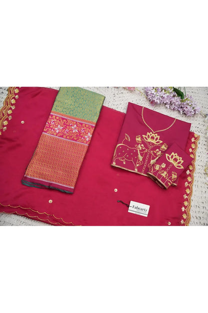 Beautiful South Indian Style Half Saree with Embroidery Blouse and Dupatta for Women | Gomati