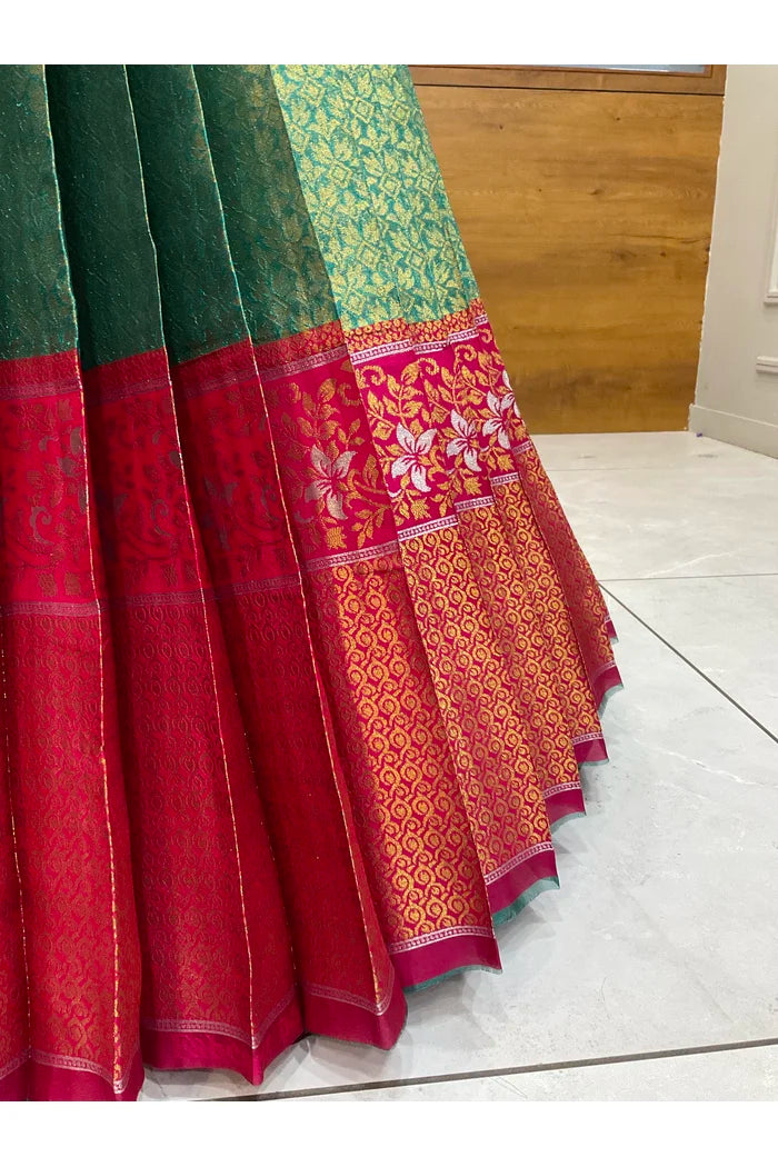 Beautiful South Indian Style Half Saree with Embroidery Blouse and Dupatta for Women | Gomati