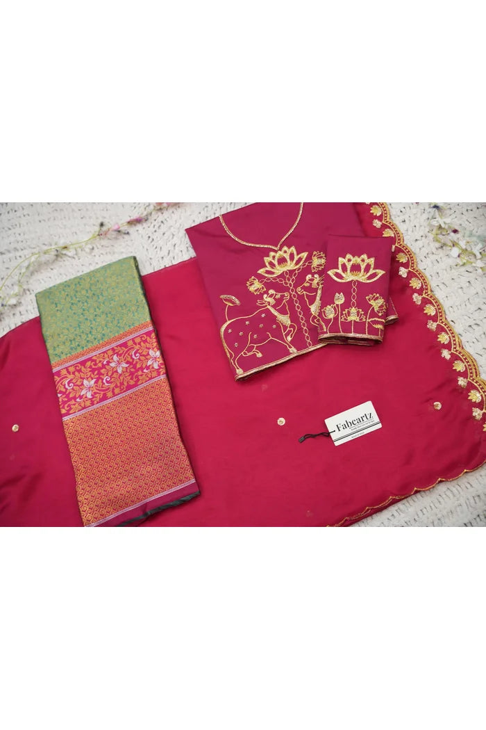 Beautiful South Indian Style Half Saree with Embroidery Blouse and Dupatta for Women | Gomati