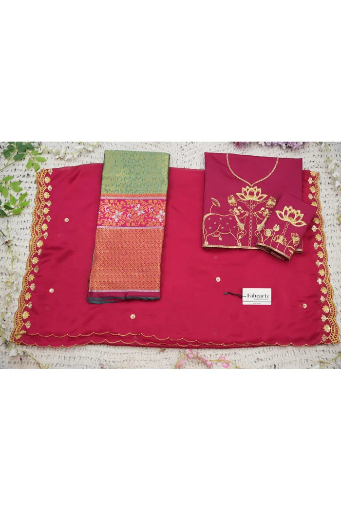Beautiful South Indian Style Half Saree with Embroidery Blouse and Dupatta for Women | Gomati