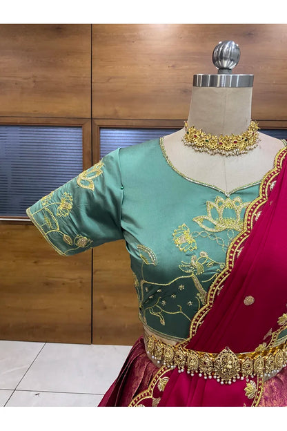 Beautiful South Indian Style Half Saree with Embroidery Blouse and Dupatta for Women | Gomati