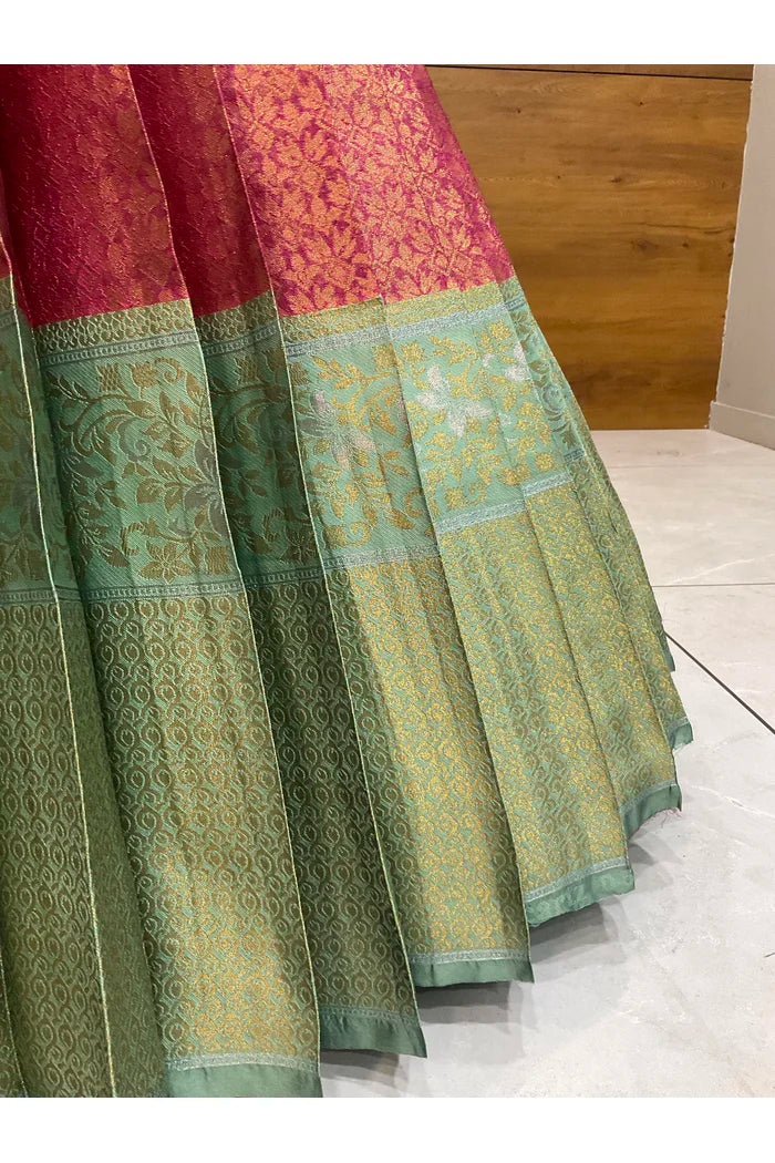 Beautiful South Indian Style Half Saree with Embroidery Blouse and Dupatta for Women | Gomati