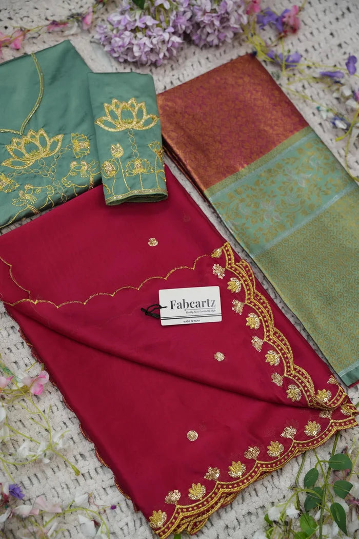 Beautiful South Indian Style Half Saree with Embroidery Blouse and Dupatta for Women | Gomati