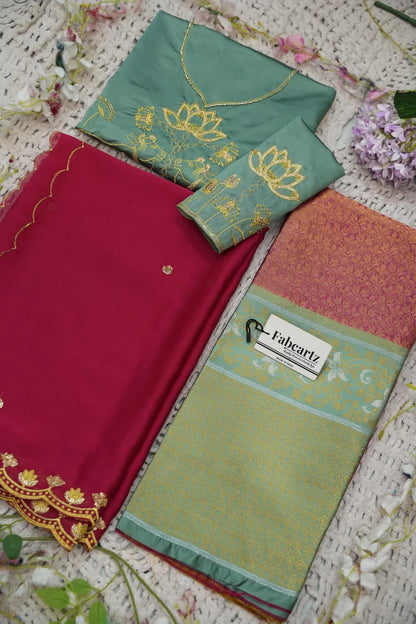 Beautiful South Indian Style Half Saree with Embroidery Blouse and Dupatta for Women | Gomati