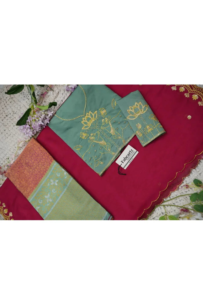Beautiful South Indian Style Half Saree with Embroidery Blouse and Dupatta for Women | Gomati