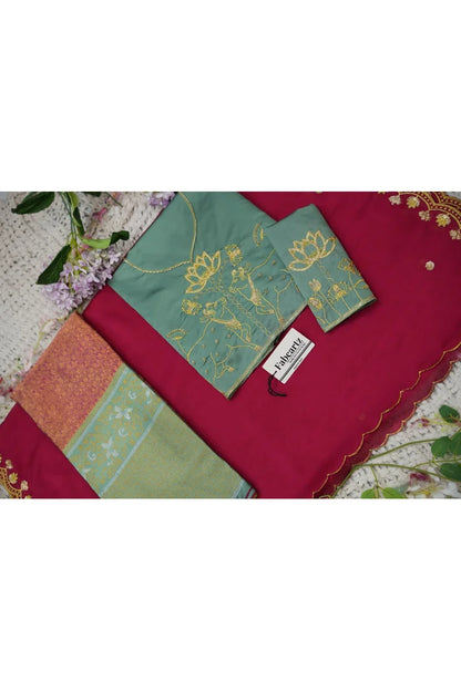 Beautiful South Indian Style Half Saree with Embroidery Blouse and Dupatta for Women | Gomati