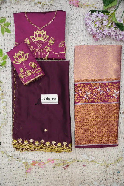 Beautiful South Indian Style Half Saree with Embroidery Blouse and Dupatta for Women | Gomati