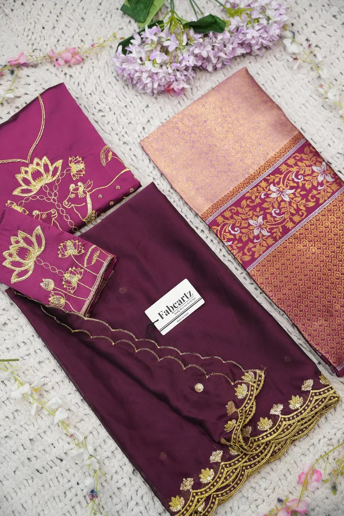 Beautiful South Indian Style Half Saree with Embroidery Blouse and Dupatta for Women | Gomati