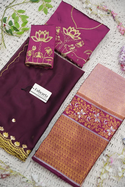 Beautiful South Indian Style Half Saree with Embroidery Blouse and Dupatta for Women | Gomati