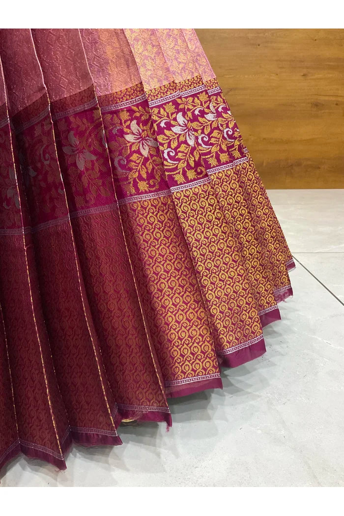 Beautiful South Indian Style Half Saree with Embroidery Blouse and Dupatta for Women | Gomati