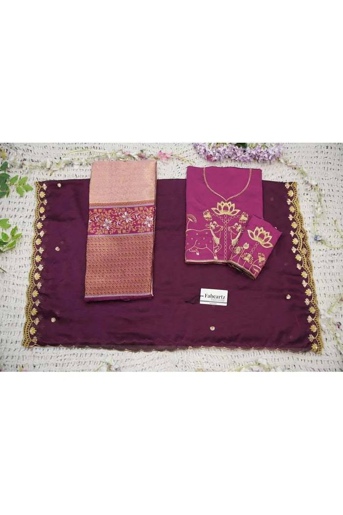 Beautiful South Indian Style Half Saree with Embroidery Blouse and Dupatta for Women | Gomati