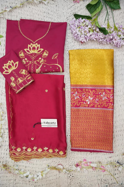 Beautiful South Indian Style Half Saree with Embroidery Blouse and Dupatta for Women | Gomati
