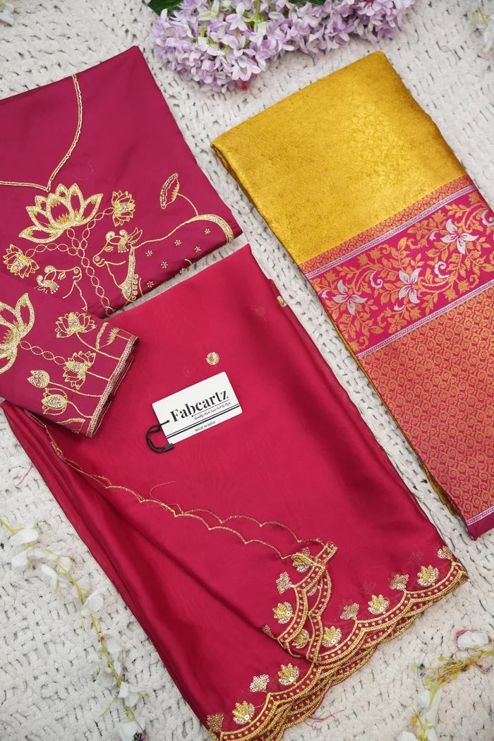 Beautiful South Indian Style Half Saree with Embroidery Blouse and Dupatta for Women | Gomati