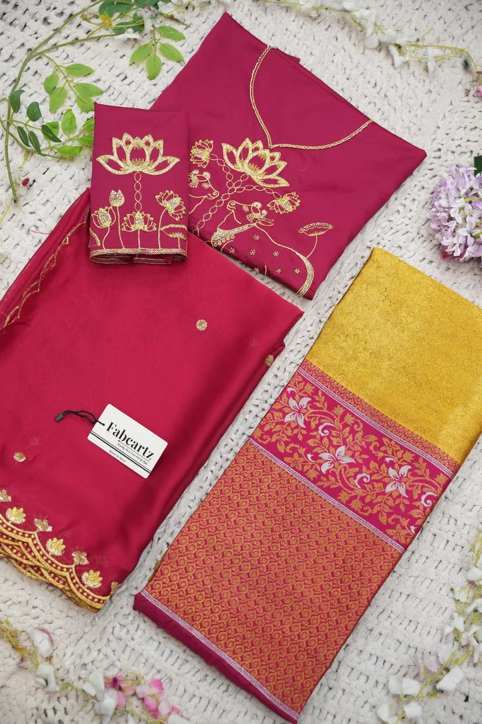 Beautiful South Indian Style Half Saree with Embroidery Blouse and Dupatta for Women | Gomati