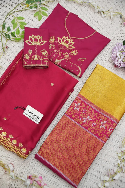 Beautiful South Indian Style Half Saree with Embroidery Blouse and Dupatta for Women | Gomati