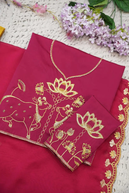 Beautiful South Indian Style Half Saree with Embroidery Blouse and Dupatta for Women | Gomati