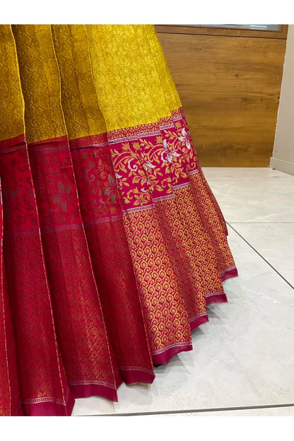 Beautiful South Indian Style Half Saree with Embroidery Blouse and Dupatta for Women | Gomati