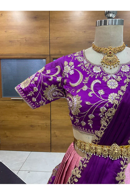 Beautiful South Indian Style Half Saree with Embroidery Blouse and Dupatta for Women |  Furina