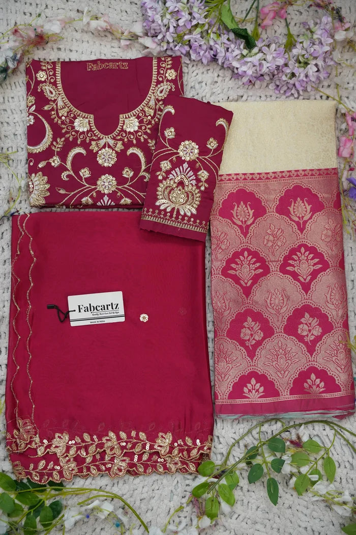 Beautiful South Indian Style Half Saree with Embroidery Blouse and Dupatta for Women |  Furina