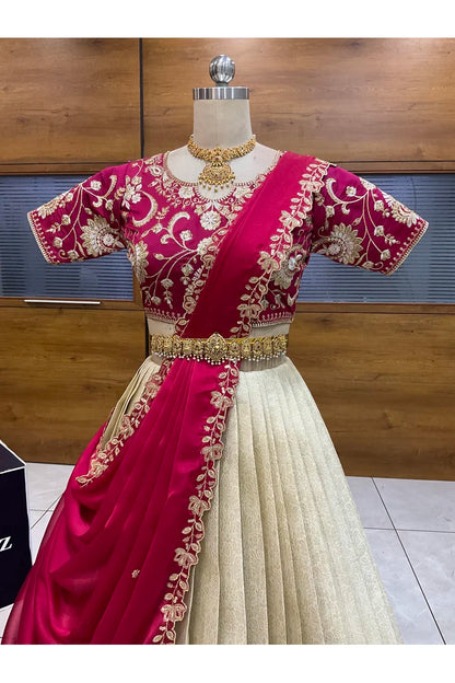 Beautiful South Indian Style Half Saree with Embroidery Blouse and Dupatta for Women |  Furina