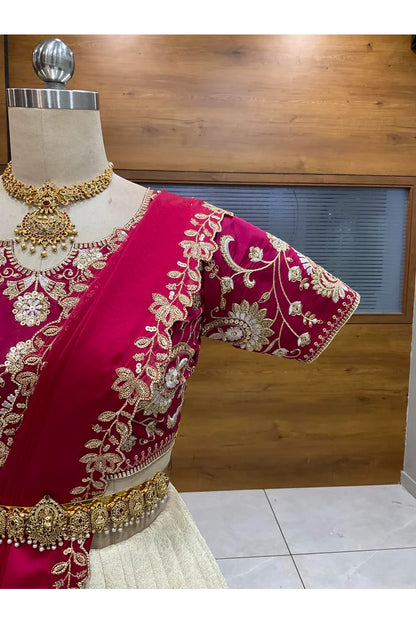 Beautiful South Indian Style Half Saree with Embroidery Blouse and Dupatta for Women |  Furina