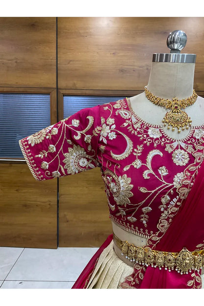 Beautiful South Indian Style Half Saree with Embroidery Blouse and Dupatta for Women |  Furina