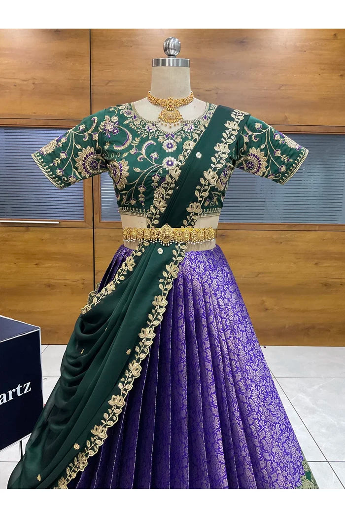 Beautiful South Indian Style Half Saree with Embroidery Blouse and Dupatta for Women |  Furina