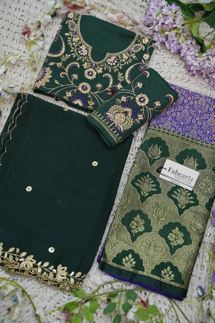 Beautiful South Indian Style Half Saree with Embroidery Blouse and Dupatta for Women |  Furina