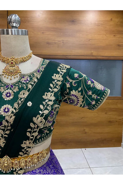 Beautiful South Indian Style Half Saree with Embroidery Blouse and Dupatta for Women |  Furina