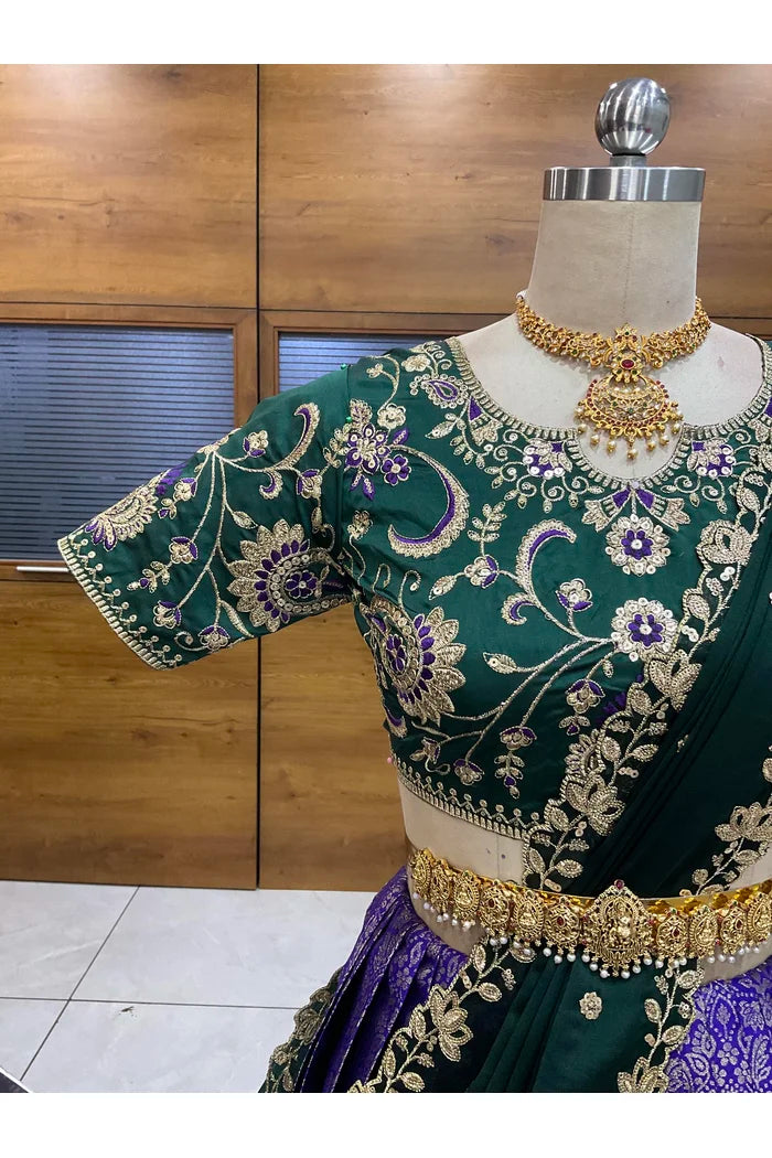 Beautiful South Indian Style Half Saree with Embroidery Blouse and Dupatta for Women |  Furina