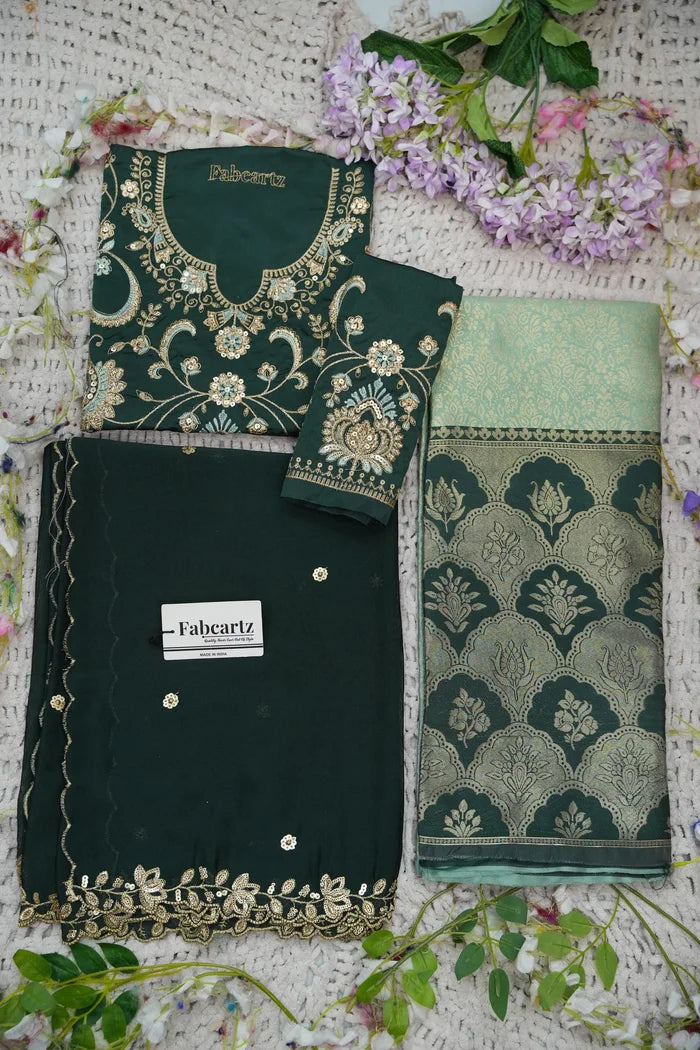 Beautiful South Indian Style Half Saree with Embroidery Blouse and Dupatta for Women |  Furina