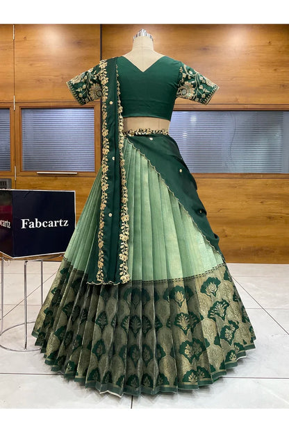 Beautiful South Indian Style Half Saree with Embroidery Blouse and Dupatta for Women |  Furina