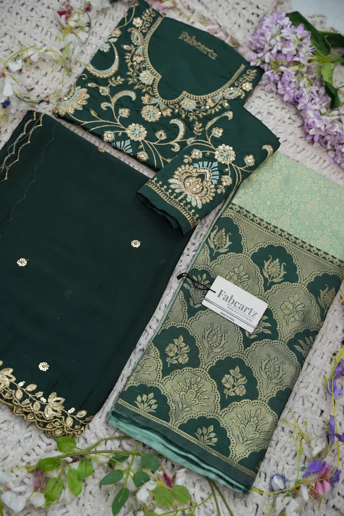 Beautiful South Indian Style Half Saree with Embroidery Blouse and Dupatta for Women |  Furina