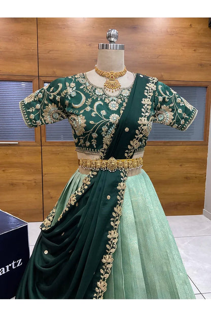 Beautiful South Indian Style Half Saree with Embroidery Blouse and Dupatta for Women |  Furina