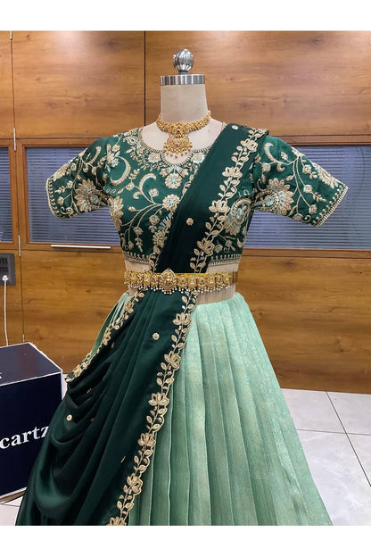 Beautiful South Indian Style Half Saree with Embroidery Blouse and Dupatta for Women |  Furina