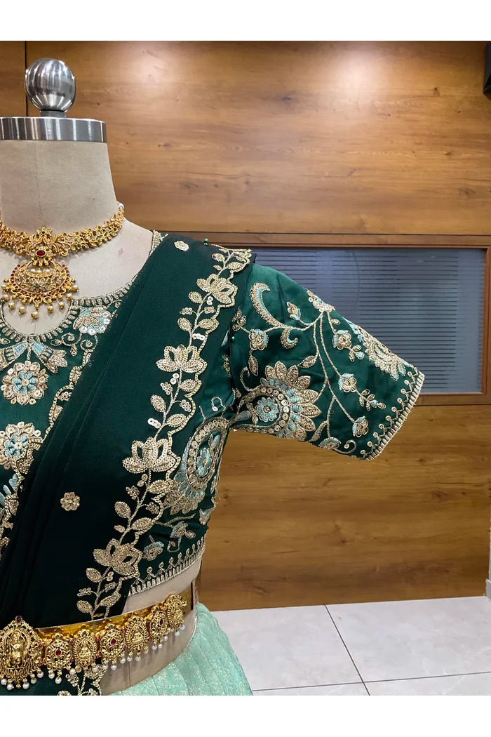 Beautiful South Indian Style Half Saree with Embroidery Blouse and Dupatta for Women |  Furina