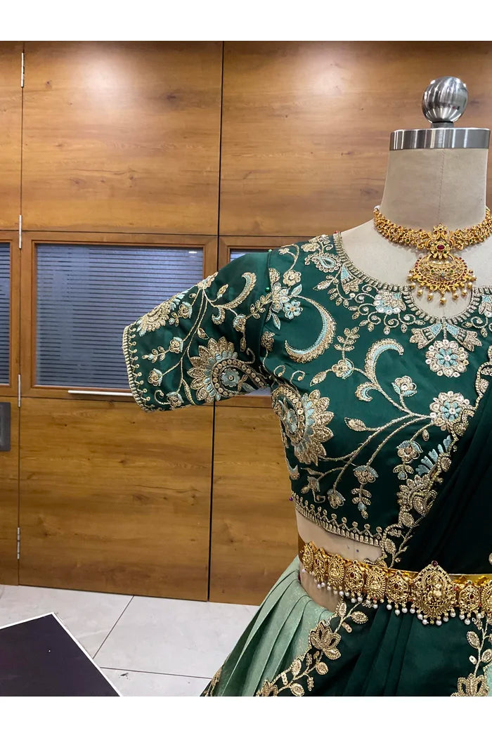Beautiful South Indian Style Half Saree with Embroidery Blouse and Dupatta for Women |  Furina