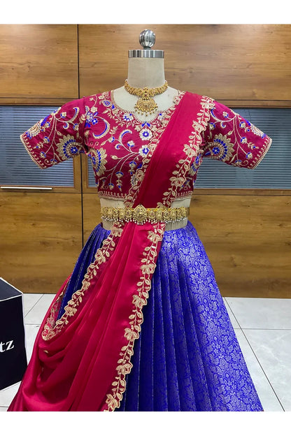 Beautiful South Indian Style Half Saree with Embroidery Blouse and Dupatta for Women |  Furina