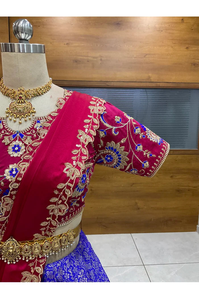 Beautiful South Indian Style Half Saree with Embroidery Blouse and Dupatta for Women |  Furina