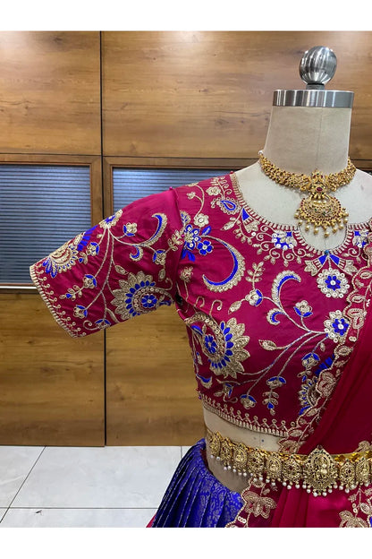 Beautiful South Indian Style Half Saree with Embroidery Blouse and Dupatta for Women |  Furina